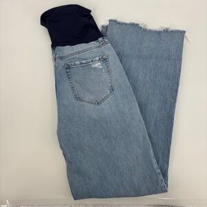 PinkBlush Maternity Wide Leg Jeans Light Wash Over Belly Raw Hem Distressed 27